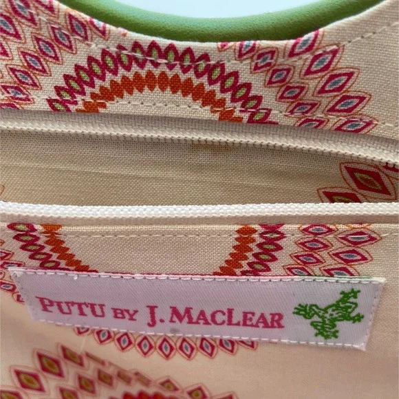 PUTU by J MacLear Natural Straw Bag Beach Tote Round Handle Green Trim Lined - Picture 9 of 11